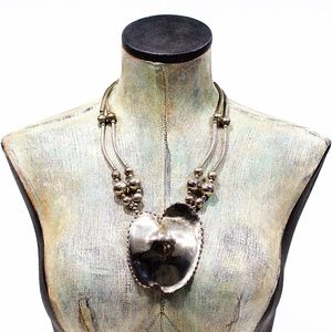 VTG 70's Large Brutalist Silver Brass Necklace